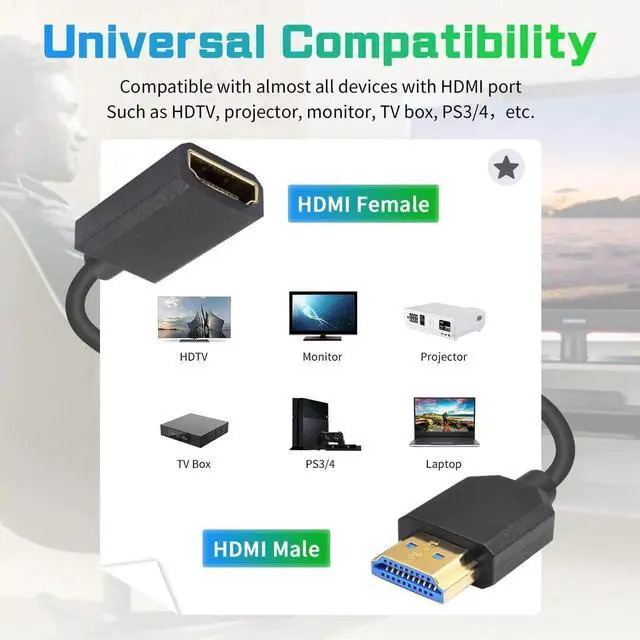 Alt view image 4 of 7 - 8K Coiled HDMI Extension Cable, Extreme Thin HDMI Male to Female Coiled Cable 48Gbps Ultra High Short HDMI Cable 8K@60Hz Resolution Backward Compatible for 4K Ultra HD, 1080p 4FT/1.2M