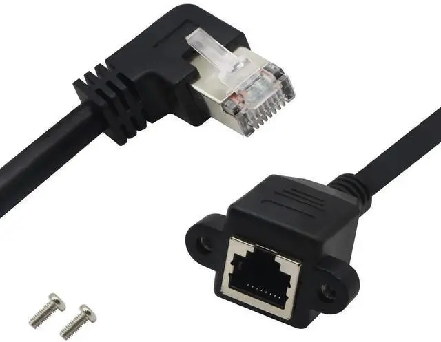 Alt view image 4 of 7 - Panel Mount RJ45,RJ45 Male to Female 90 Degree Screw Panel Mount CAT6, CAT5e, CAT5 Shielded Network LAN Extender Cord Connector (Angled Right) 60CM