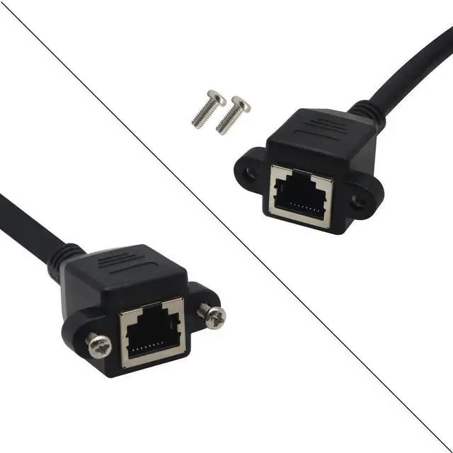 Alt view image 2 of 7 - Panel Mount RJ45,RJ45 Male to Female 90 Degree Screw Panel Mount CAT6, CAT5e, CAT5 Shielded Network LAN Extender Cord Connector (Angled Right) 60CM