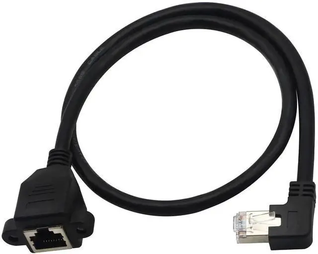 Main image of Panel Mount RJ45,RJ45 Male to Female 90 Degree Screw Panel Mount CAT6, CAT5e, CAT5 Shielded Network LAN Extender Cord Connector (Angled Right) 60CM