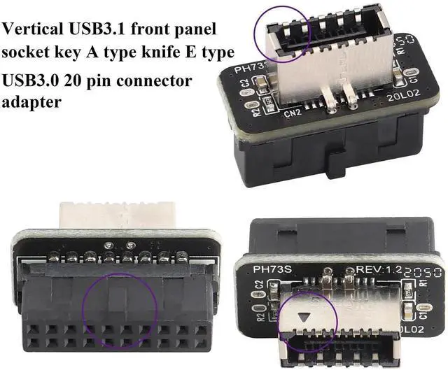 Alt view image 2 of 7 - 2Pack USB 3.0 19 Pin Header to USB 3.1 Type-E 20 Pin Header Front Panel Adapter USB 3.0 19 Pin Female to 20 pin Type E 3.1 Female Front Panel Header Connector for Computer Motherboard.(19Pin)