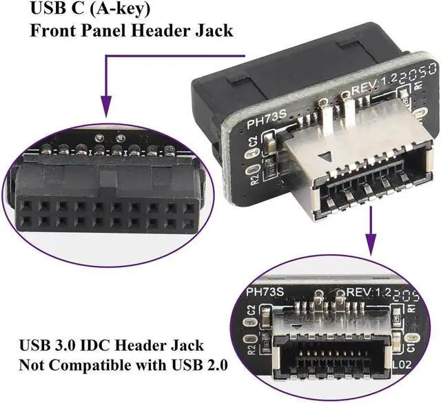 Alt view image 5 of 7 - 2Pack USB 3.0 19 Pin Header to USB 3.1 Type-E 20 Pin Header Front Panel Adapter USB 3.0 19 Pin Female to 20 pin Type E 3.1 Female Front Panel Header Connector for Computer Motherboard.(19Pin)