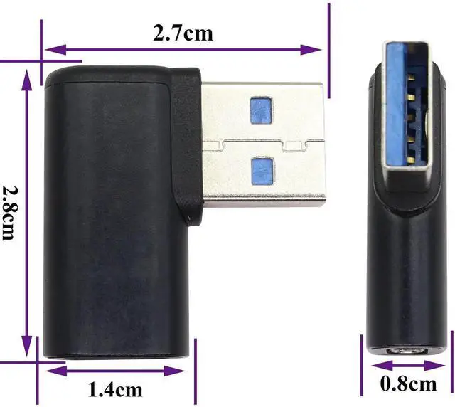 Alt view image 7 of 7 - 90 Degree USB C Female to USB 3.0 Male Adapter Right Angle USB Type C to USB 3.0 A Converter On The Go(OTG) for PC,Laptops,Power Banks,Chargers More USB and Type-C Devices (2 Pack-Black)
