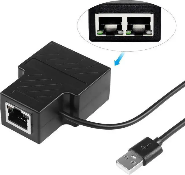 Alt view image 2 of 6 - RJ45 Splitter Adapter Ethernet Cable, RJ45 1 to 2 Network Adapter with USB Power Cable, RJ45 Powerline Network Adapter, for Router TV Box Camera PC Lapop