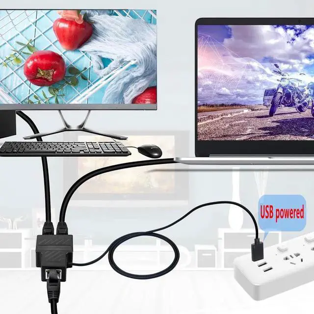 Alt view image 4 of 6 - RJ45 Splitter Adapter Ethernet Cable, RJ45 1 to 2 Network Adapter with USB Power Cable, RJ45 Powerline Network Adapter, for Router TV Box Camera PC Lapop