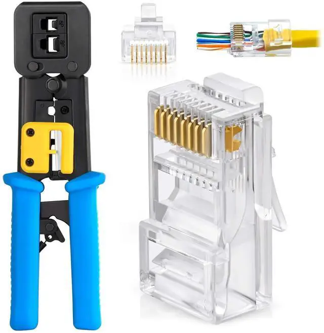Main image of Bundle 2 Items: RJ45 Crimp Tool + 100 Pack of Cat5e Pass Through Connectors.