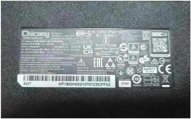 Alt view image 2 of 2 - Chicony A17-180P4A 19.5V 9.23A 180W A180A056P AC Adapter For ACER NITRO AN515-55 PREDATOR Laptop Power Supply Charger