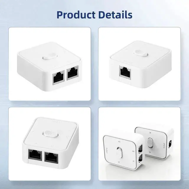 Alt view image 3 of 7 - Gigabit Network Switcher, Passive Ethernet Selector, in/Out to A or B Network, Bidirectional Manual Switcher, No Power Required (White)