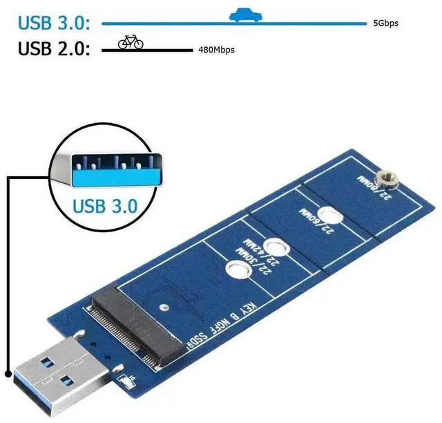 Alt view image 7 of 7 - M.2 to USB Adapter, B Key M.2 SSD Adapter to USB 3.0, USB to 2230 2242 2260 2280 M2 SSD Drive Adapter, NGFF Converter SSD Reader Card