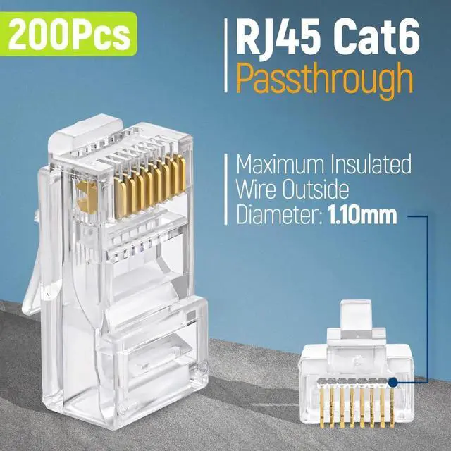 Alt view image 2 of 7 - Cat6 RJ45 Pass Through Connector 200-Pack - EZ Cat 6 Pass Through RJ45 Connectors - cat 6 connectors - Ethernet Connector - Ethernet Plug - for Solid or Stranded UTP Network Cable