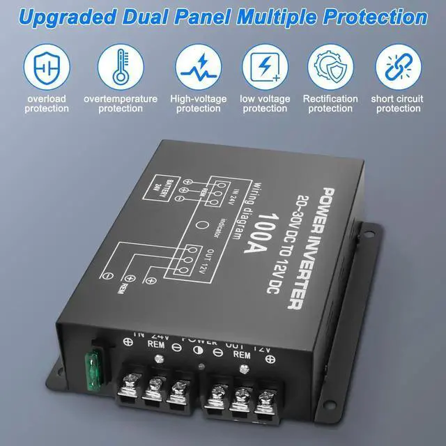 Alt view image 4 of 7 - DC 24V to 12V Step-Down Voltage Converter - 100A, 1200W DC Buck Module Adapter - Car Truck Vehicle Power Supply - 1 Pcs