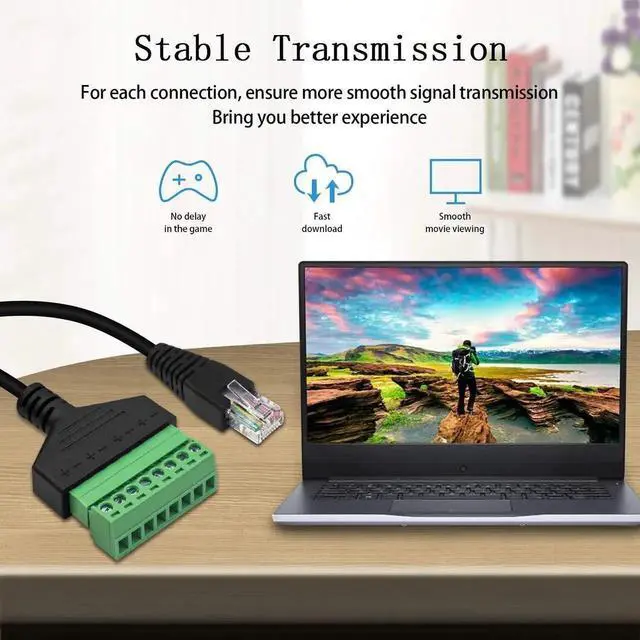 Alt view image 6 of 6 - RJ45 Screw Terminal Adapter, RJ45 Male to 8 Pin Screw Terminal Connector, Ethernet Extender Network Adapter 8P8C Breakout Board Cable for Cat5 /6/7 AV CCTV, 12inch