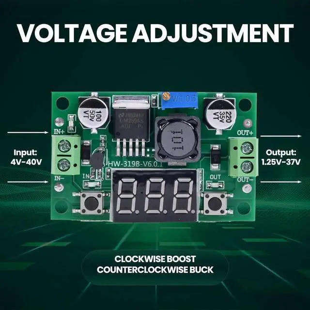 Alt view image 3 of 7 - LM2596 DC-DC Buck Converter Voltage Regulator Adjustable 4.0-40V to 1.25-37V 2A Power Supply Module with LED Voltmeter Display