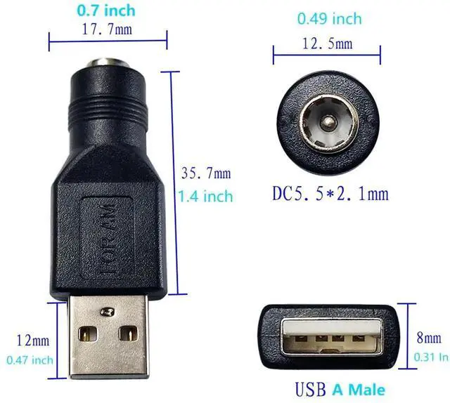 Alt view image 7 of 7 - USB to DC Power Adapter USB 2.0 A Male to DC 5.5x2.1mm Female Connector DC5521 Female to Type A Male Adapter for Laptop PC Smart Phone 2 PCS