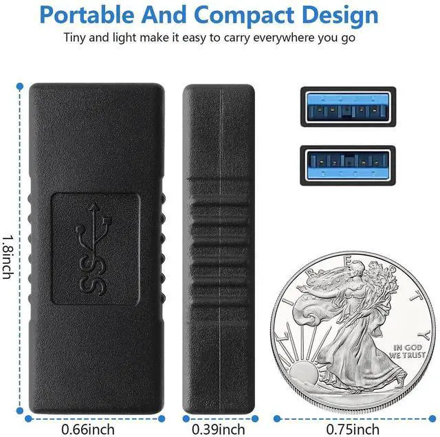 Alt view image 3 of 7 - USB 3.0 Connector Female to Female Adapter USB 3.0 Coupler Adapter Converter Bridge Extension Coupler (Pack of 3, Black)