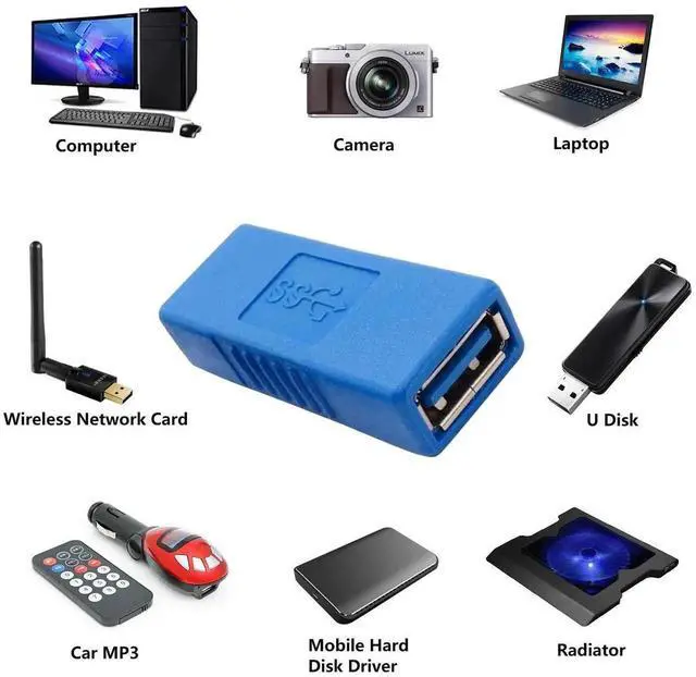 Alt view image 3 of 6 - USB 3.0 Connector Female to Female Adapter USB 3.0 Coupler Adapter Converter Bridge Extension Coupler (Pack of 3, Blue)