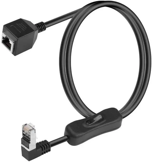 Main image of 90 Degree Cat6 Ethernet Cable with On/Off Switch High Speed RJ45 Right Angle Male to Female Extension Cable with 304 Switch Cat6 Internet Network Cable,1M 3.3FT (Down Male to Female)