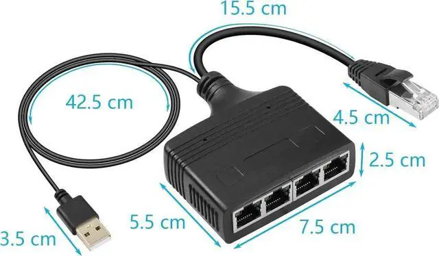 Alt view image 2 of 7 - Gigabit RJ45 Network Splitter Adapter, 1 to 4 Ethernet Splitter 1000Mbps High Speed LAN Network Splitter,4 Devices Share The Internet at The Same Time(1 to 4 Male Gigabit)