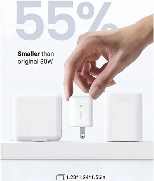 Alt view image 2 of 7 - UGREEN 30W USB C Wall Charger, USB C Charger with Foldable Plug, GaN PD PPS Fast Charger Block Compatible with MacBook Air/iPhone 13 Pro Max/13/12 Pro/Max, Galaxy S22/21, Pixel 6/6 Pro, iPad