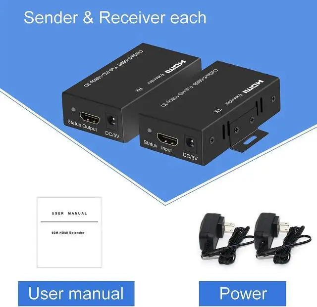Alt view image 5 of 6 - HDMI Extender 196ft HDMI Over Single Cat5E/6/7 HDMI Repeater HDMI Balun Sender Transmitter Receiver Support 1080p 3D HDMI 1.4a HDCP EDID