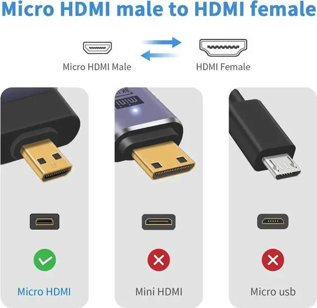 Alt view image 7 of 7 - 8K Micro HDMI to HDMI Adapter, 90 Degree UP Angle Male to Female Extender With LED Light and Perforated Design for Cameras Camcorder (2 Pack)