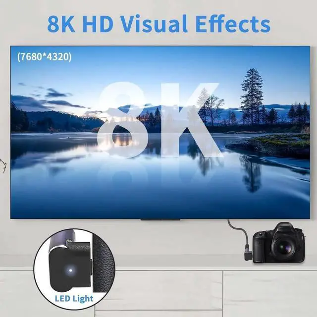 Alt view image 5 of 7 - 8K Micro HDMI to HDMI Adapter, 90 Degree UP Angle Male to Female Extender With LED Light and Perforated Design for Cameras Camcorder (2 Pack)