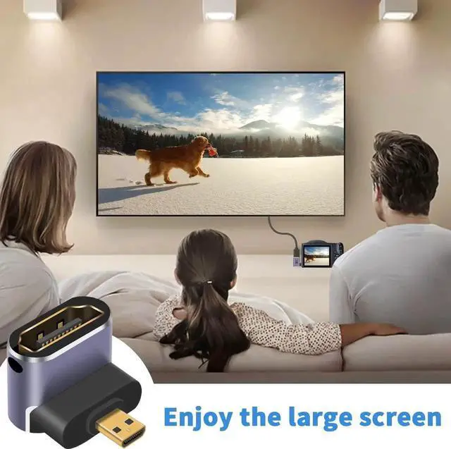 Alt view image 2 of 7 - 8K Micro HDMI to HDMI Adapter, 90 Degree UP Angle Male to Female Extender With LED Light and Perforated Design for Cameras Camcorder (2 Pack)