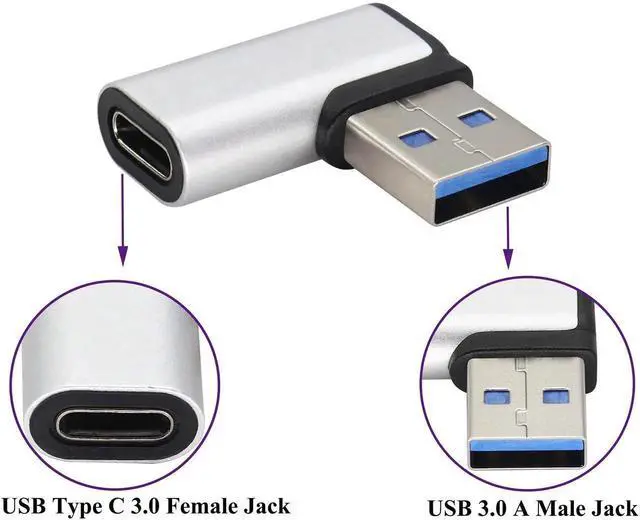 Alt view image 5 of 7 - Right Angle USB C to USB A 3.0 Adapter 90 Degree USB Type C Female to USB 3.0 A Male Converter (OTG) for PC,Laptops,Power Banks,Chargers More USB and Type-C Devices (2 Pack-Silver)