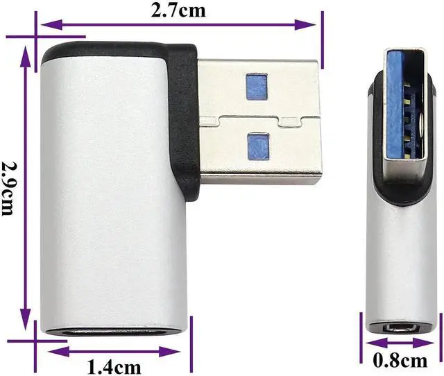 Alt view image 3 of 7 - Right Angle USB C to USB A 3.0 Adapter 90 Degree USB Type C Female to USB 3.0 A Male Converter (OTG) for PC,Laptops,Power Banks,Chargers More USB and Type-C Devices (2 Pack-Silver)