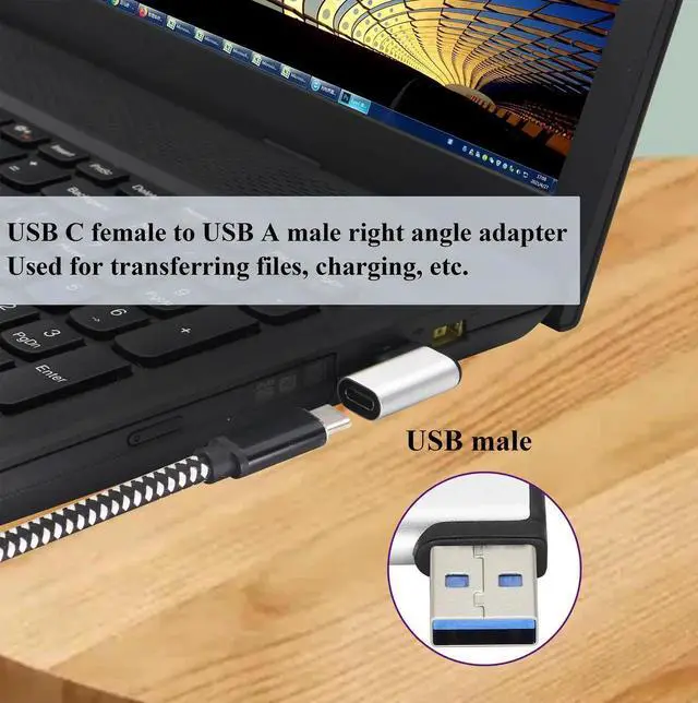 Alt view image 6 of 7 - Right Angle USB C to USB A 3.0 Adapter 90 Degree USB Type C Female to USB 3.0 A Male Converter (OTG) for PC,Laptops,Power Banks,Chargers More USB and Type-C Devices (2 Pack-Silver)