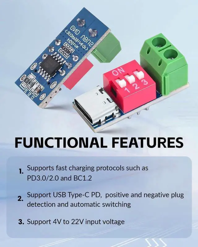 Alt view image 7 of 7 - 2PCS USB-C PD/QC Fast Charge Trigger Module & Decoy Board - Dual-Port Voltage selector (5V/9V/12V/20V Output) Charger Power Delivery Boost Module