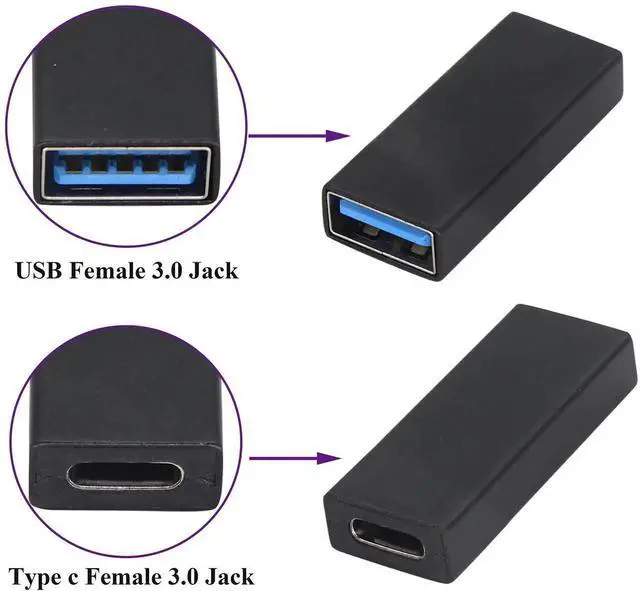 Alt view image 3 of 7 - USB C to USB A Adapter USB 3.0 A Male to USB Type C Female Converter (One-Way Transmission and Charging) for USB Port PC,Laptops,Chargers and Type-C Port U-Disk,Smart Phone Etc(2 Pack-Black)