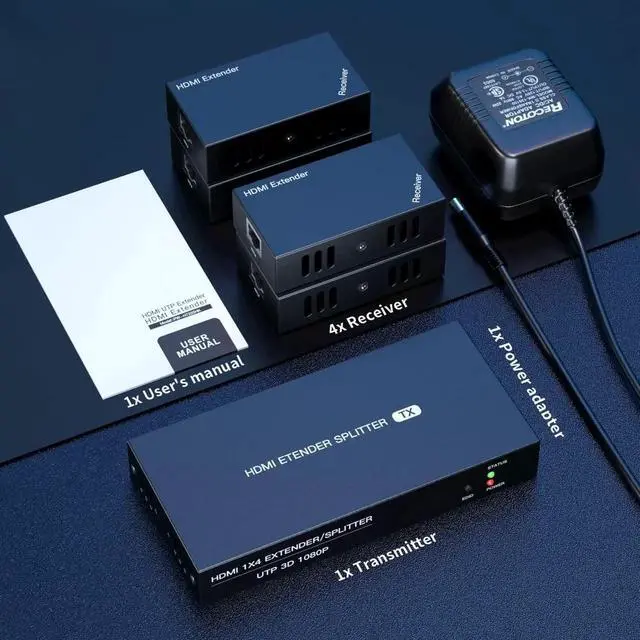 Alt view image 5 of 7 - HDMI Extender Splitter 1x4 1080P@60Hz Over Cat 5E/6/7 Ethernet Cable 50m (165ft) Support EDID Copy POC Function (1 in 4 Out)