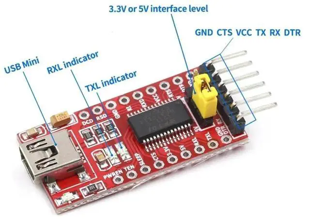 Alt view image 3 of 3 - FT232RL Mini USB to TTL Serial Converter Adapter Module 3.3V/5.5V