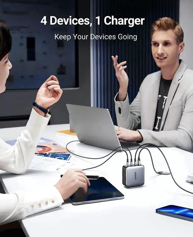 Alt view image 2 of 7 - UGREEN 100W USB C Charger - Nexode 4-Port GaN PD Fast Wall Charger USB-C Power Adapter Compatible with MacBook Pro/Air, Dell XPS, iPad, iPhone 14/13/12 Series, Galaxy S22/S21, Steam Deck and More