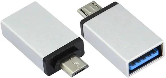 Main image of 2-Pack OTG Micro to USB Adapter, Aluminum Alloy, Silver
