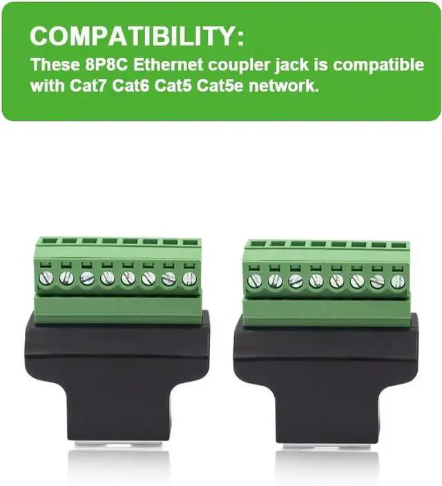 Alt view image 5 of 5 - RJ45 Breakout, RJ45 Screw Terminal Adaptor Connector, 2-Pack 8p8c Female Jack to 8 Pin Screw Terminal Connector for Cat7 Cat6 Cat5 Cat5e Ethernet Extender CCTV Digital DVR Network Adapter