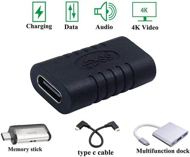 Alt view image 7 of 7 - Type C USB Adapter, Gen 2 (10Gbps) 3A USB-C 3.1 Type C USB Female to Female Extension Adapter Supports Charging, Data, Audio, Video Adapter for Laptop, Phone,MacBook USB C HUB (2Pack-F/F)