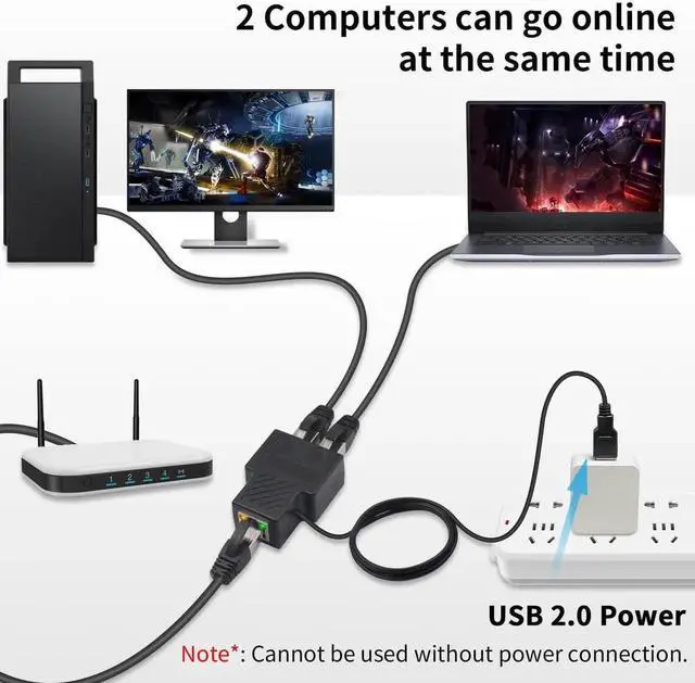 Alt view image 7 of 7 - RJ45 Splitter Adapter, Ethernet Splitter RJ45 Network Extension Connector for Cat5, Cat5e, Cat6, Cat7 Cable Works for Two Devices of Internet Simultaneously, for Router TV Box PC Lapop