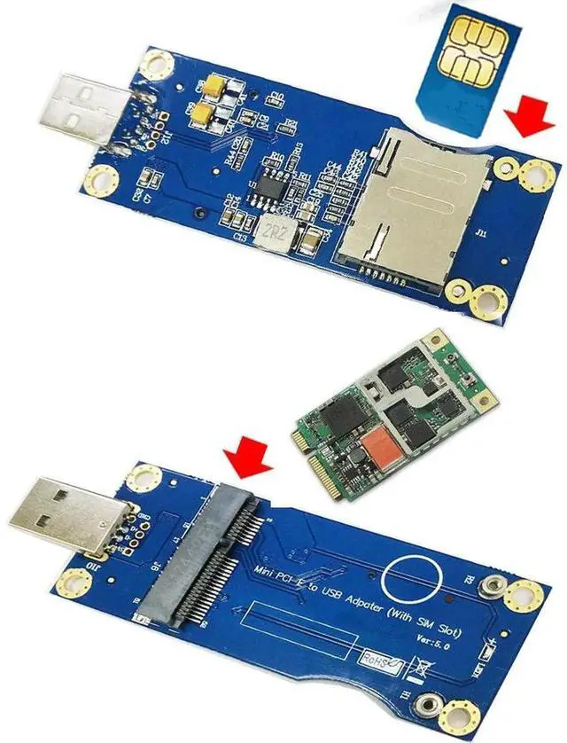 Alt view image 2 of 5 - Mini PCI-E to USB Adapter with SIM Card Slot for WWAN/LTE Module (Industrial-Grade)