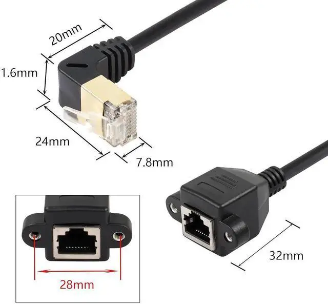 Alt view image 2 of 6 - 90 Degree Upward Angle Cat8 LAN Cable, RJ45 Male to Female Shielded Ethernet Network Connector Screw Panel Mount Extension Cable for Router Modem TV PC Computer Laptop 0.5M(M/F Up)
