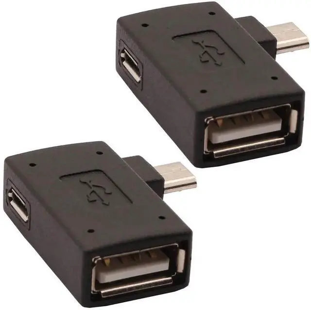 Alt view image 2 of 4 - 2-in-1 Powered Micro USB OTG Adapter 90 Degree Left Angled for PlayStaion Classic, Raspberry Pi Zero, Chromecast and TiVo Stream 4K - 2 Pack