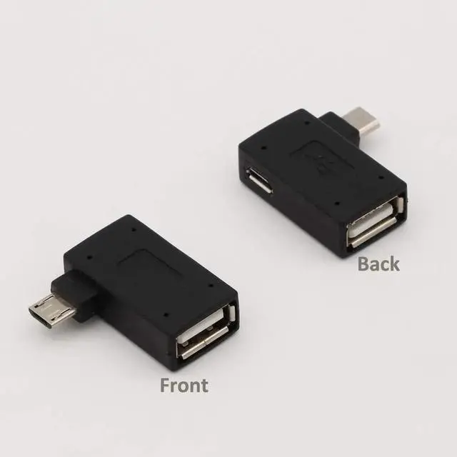 Main image of 2-in-1 Powered Micro USB OTG Adapter 90 Degree Left Angled for PlayStaion Classic, Raspberry Pi Zero, Chromecast and TiVo Stream 4K - 2 Pack