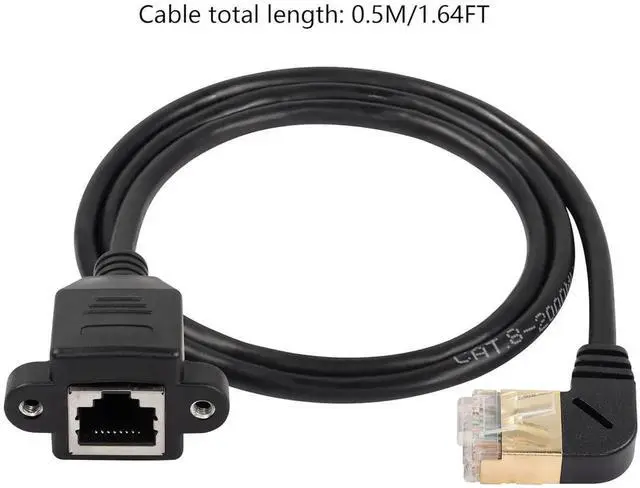 Alt view image 4 of 6 - 90 Degree Right Angle Cat8 LAN Cable, RJ45 Male to Female Shielded Ethernet Network Connector Screw Panel Mount Extension Cable for Router Modem TV PC Computer Laptop 0.5M(M/F Right)