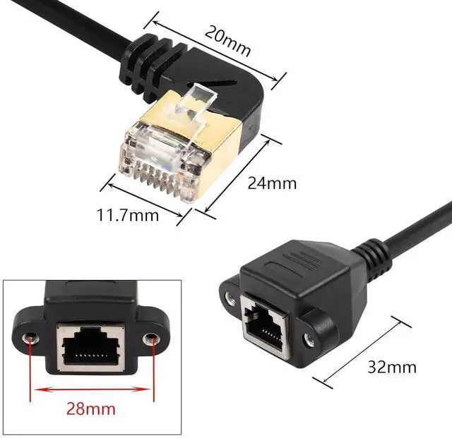 Alt view image 2 of 6 - 90 Degree Right Angle Cat8 LAN Cable, RJ45 Male to Female Shielded Ethernet Network Connector Screw Panel Mount Extension Cable for Router Modem TV PC Computer Laptop 0.5M(M/F Right)