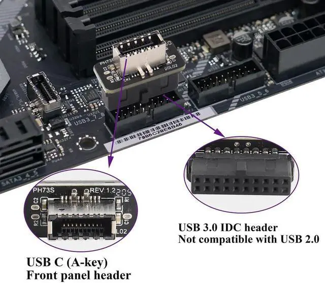 Alt view image 5 of 7 - Pack USB 3.0 19 Pin Header to USB 3.1 Type-E 20 Pin Header Front Panel Adapter USB 3.0 19 Pin Female to 20 pin Type E 3.1 Female Front Panel Header Connector for Computer Motherboard (19Pin)