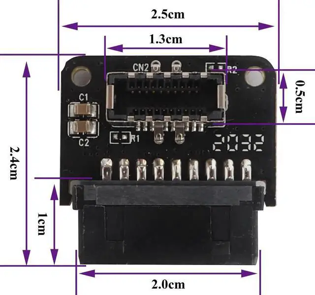 Alt view image 6 of 7 - 1Pack 90 Degree USB 19 Pin to USB3.1 Type-E Front Panel Connector Down-Right Angle Type-E USB 3.1 Female to 19Pin USB 3.0 Female Header Extension Adapter for Computer Motherboard(19Pin/Down)