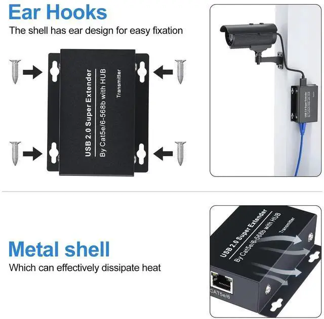 Alt view image 3 of 7 - USB Extender Over Ethernet 200ft USB2.0 HUB RJ45 Cat5e 6 up to 480Mbps with Power Adapter 2 Cameras Work in Sync Support Windows MacOS Android Linux