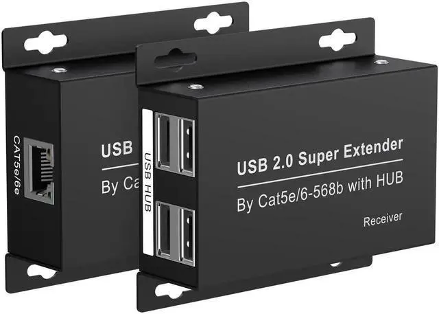 Main image of USB Extender Over Ethernet 200ft USB2.0 HUB RJ45 Cat5e 6 up to 480Mbps with Power Adapter 2 Cameras Work in Sync Support Windows MacOS Android Linux