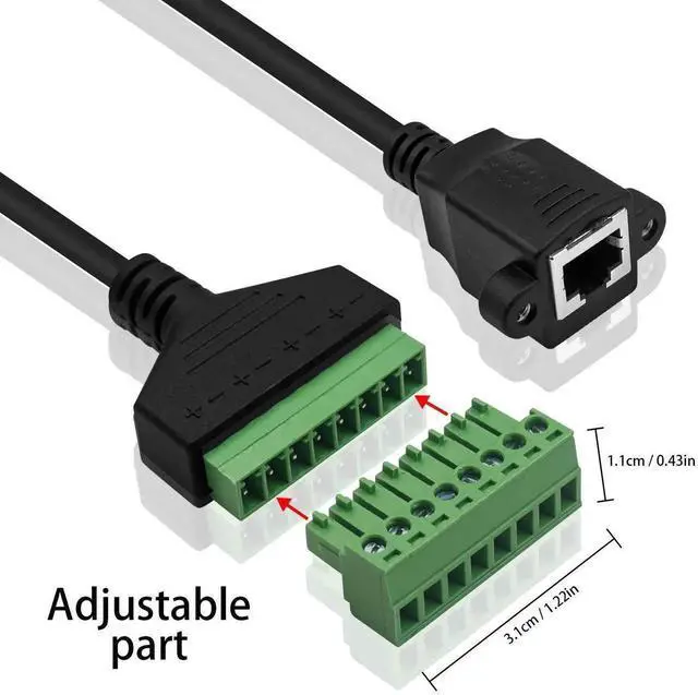 Alt view image 2 of 6 - RJ45 Screw Terminal, RJ45 to 8Pin Screw Terminal Adaptor Connector, Ethernet Extender RJ45 8P8C Female to 8 Pin Screw Terminal Breakout Board Cable for Cat7/6/5/5e Network CCTV DVR, 12inch